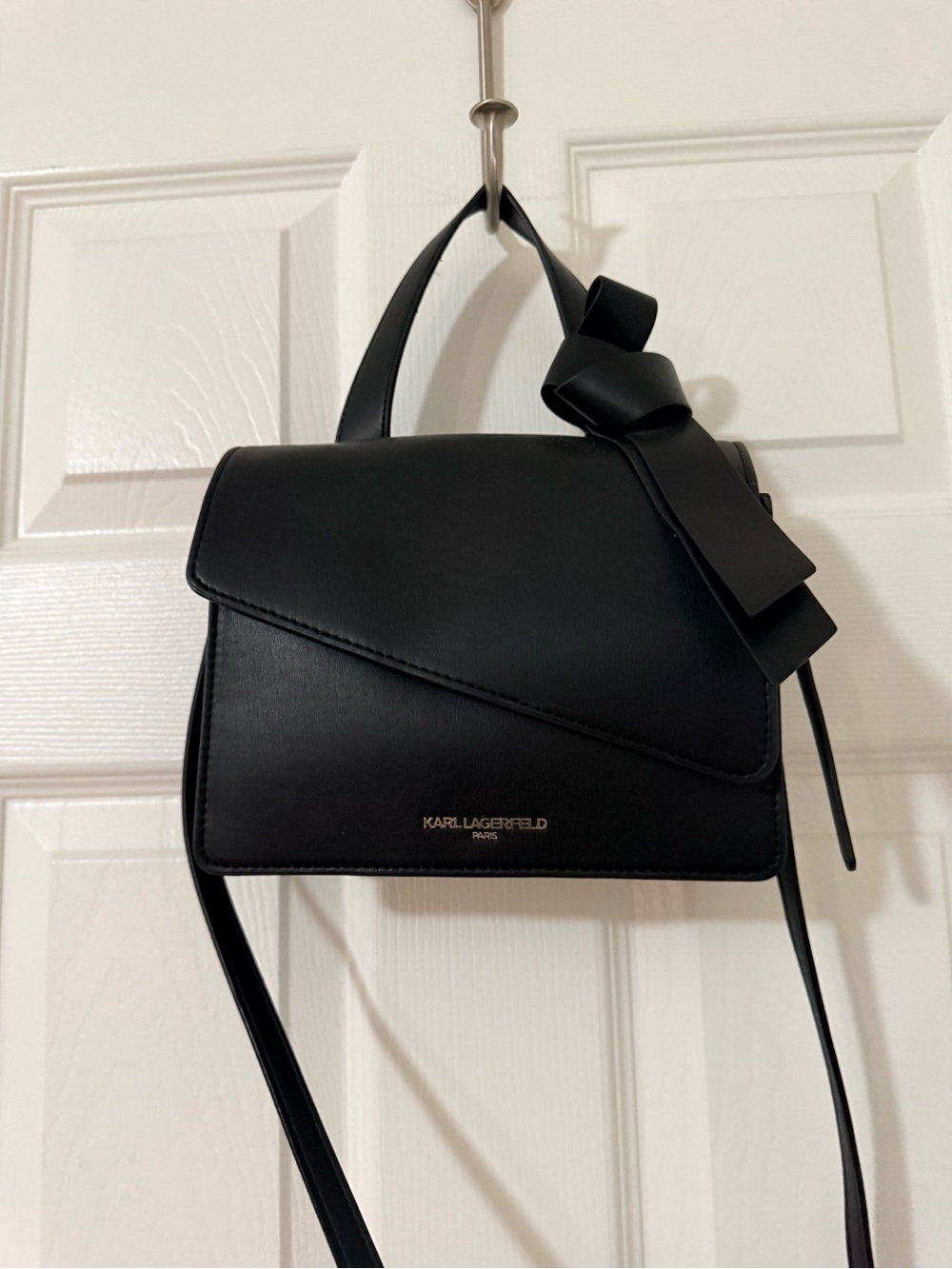 Karl Lagerfeld Black Structured Crossbody with Bow Accent